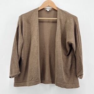 J.Jill Women's Lightweight Cardigan Sweater Knit Linen Cotton Rayon Brown Large